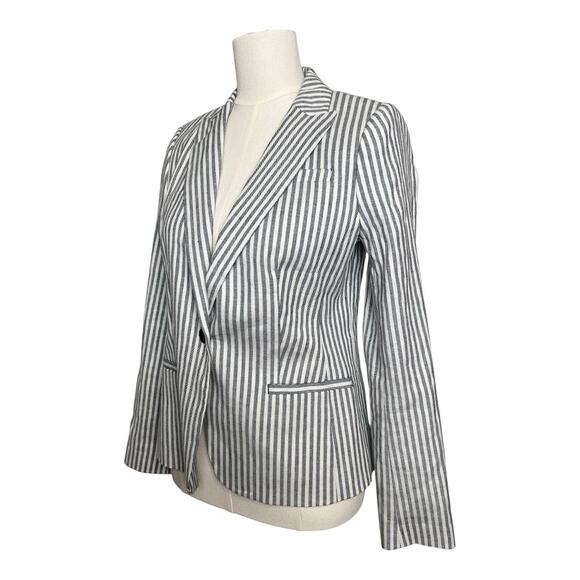 NWT Banana Republic Blazer Linen Cotton Blend Womens Jacket Pinstripe 4 Preppy - Picture 2 of 9